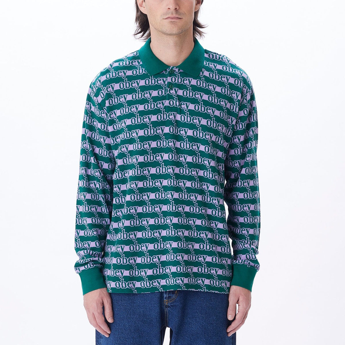 obey t-shirt INTERLOCK LOGO JACQUARD POLO LS