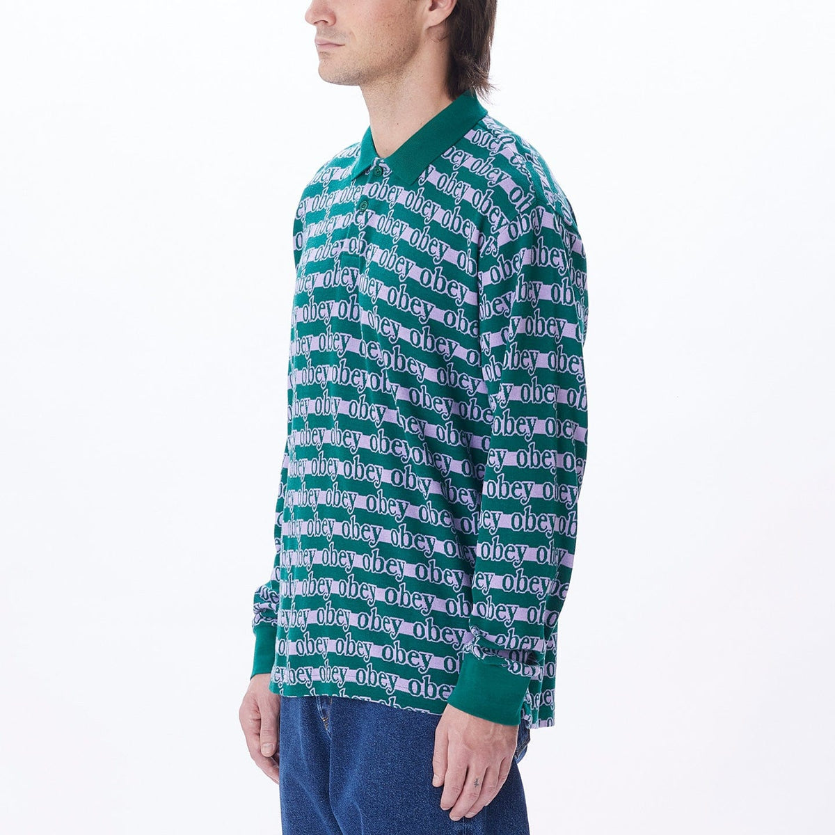 obey t-shirt INTERLOCK LOGO JACQUARD POLO LS
