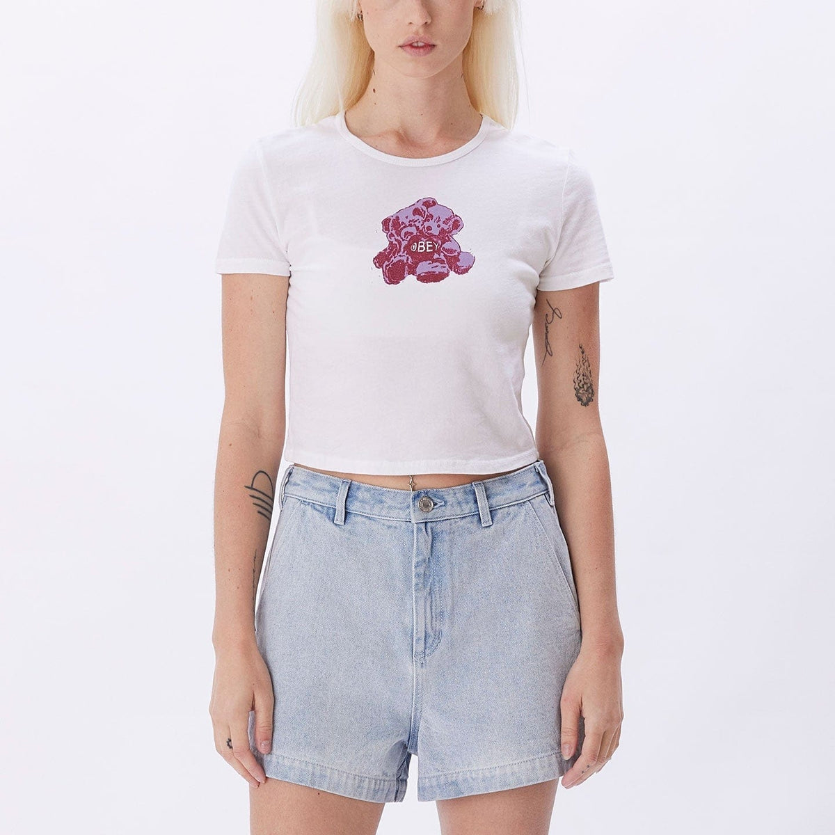 obey t-shirt OBEY BEAR HUG CROPPED CHLOE FITTED TEE