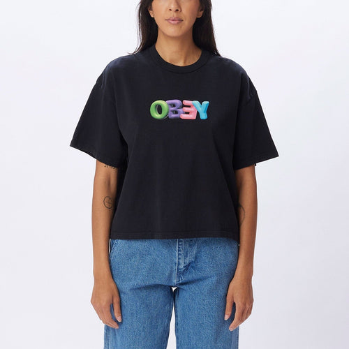 t-shirt obey OBEY BUBBLE CUSTOM CROP TEE - OFF BLACK