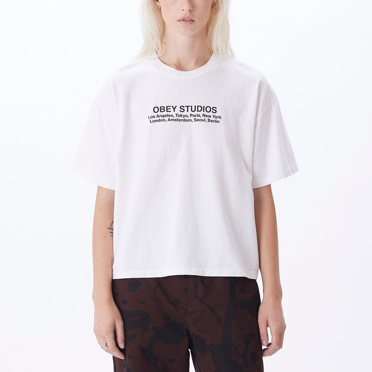 obey t-shirt OBEY STUDIOS CUSTOM CROP TEE