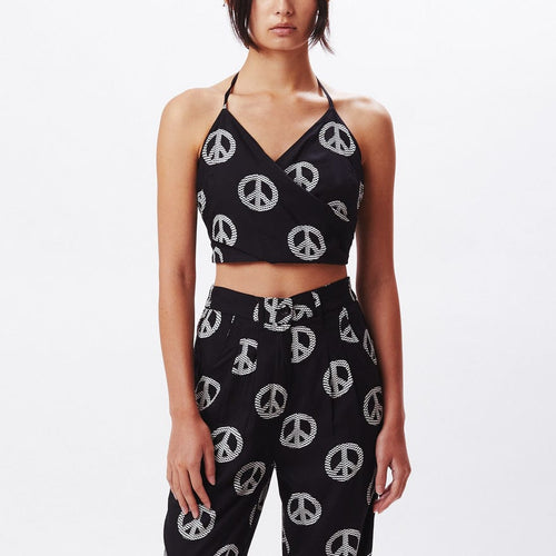 t-shirt obey PEACEFUL HALTER TOP - BLACK