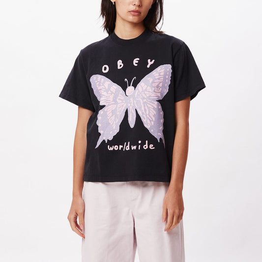 obey SOCIAL BUTTERFLY VINTAGE BOX TEE - OFF BLACK foto 1