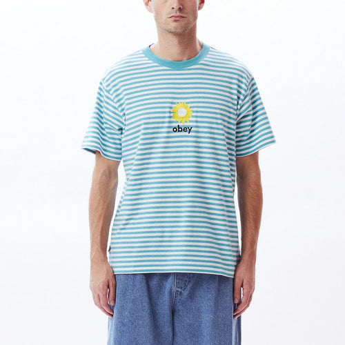 t-shirt obey SUN STRIPE TEE SS - TURQUOISE TONIC MULTI