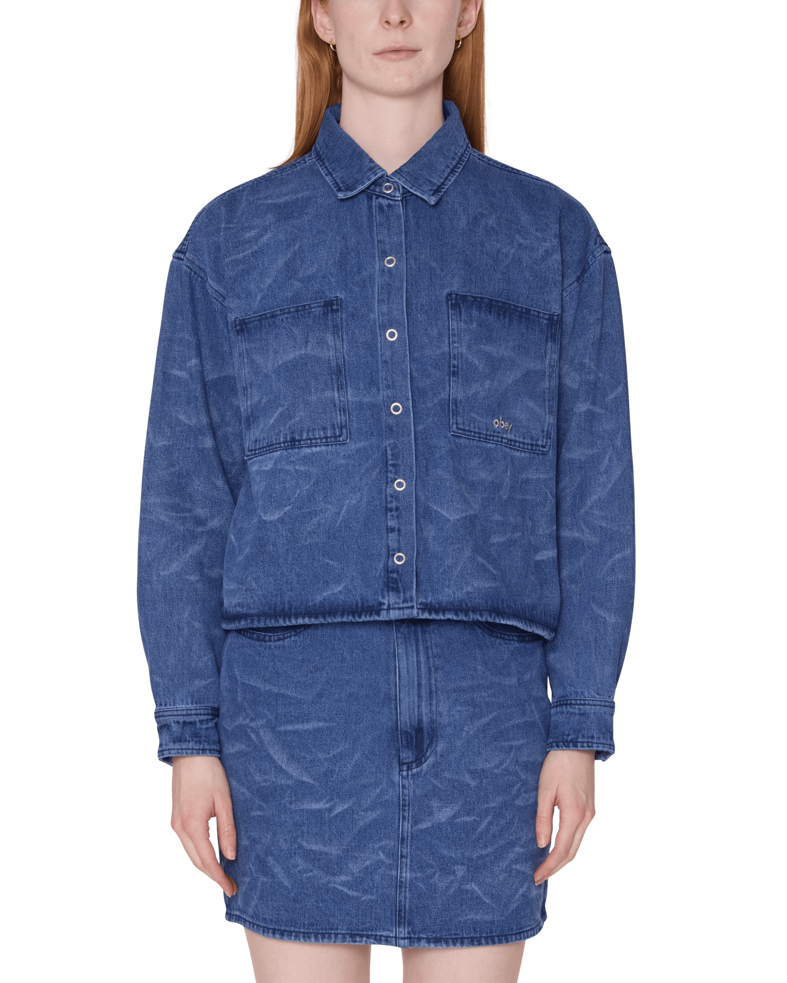 obey t-shirt Trinity Wrinkle Denim Shirt