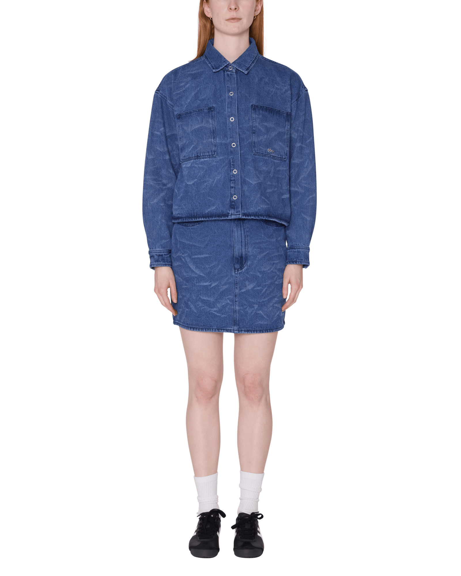 obey t-shirt Trinity Wrinkle Denim Shirt