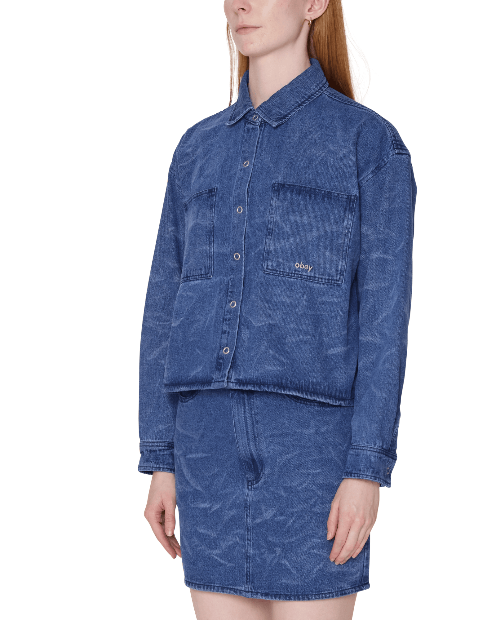 obey t-shirt Trinity Wrinkle Denim Shirt